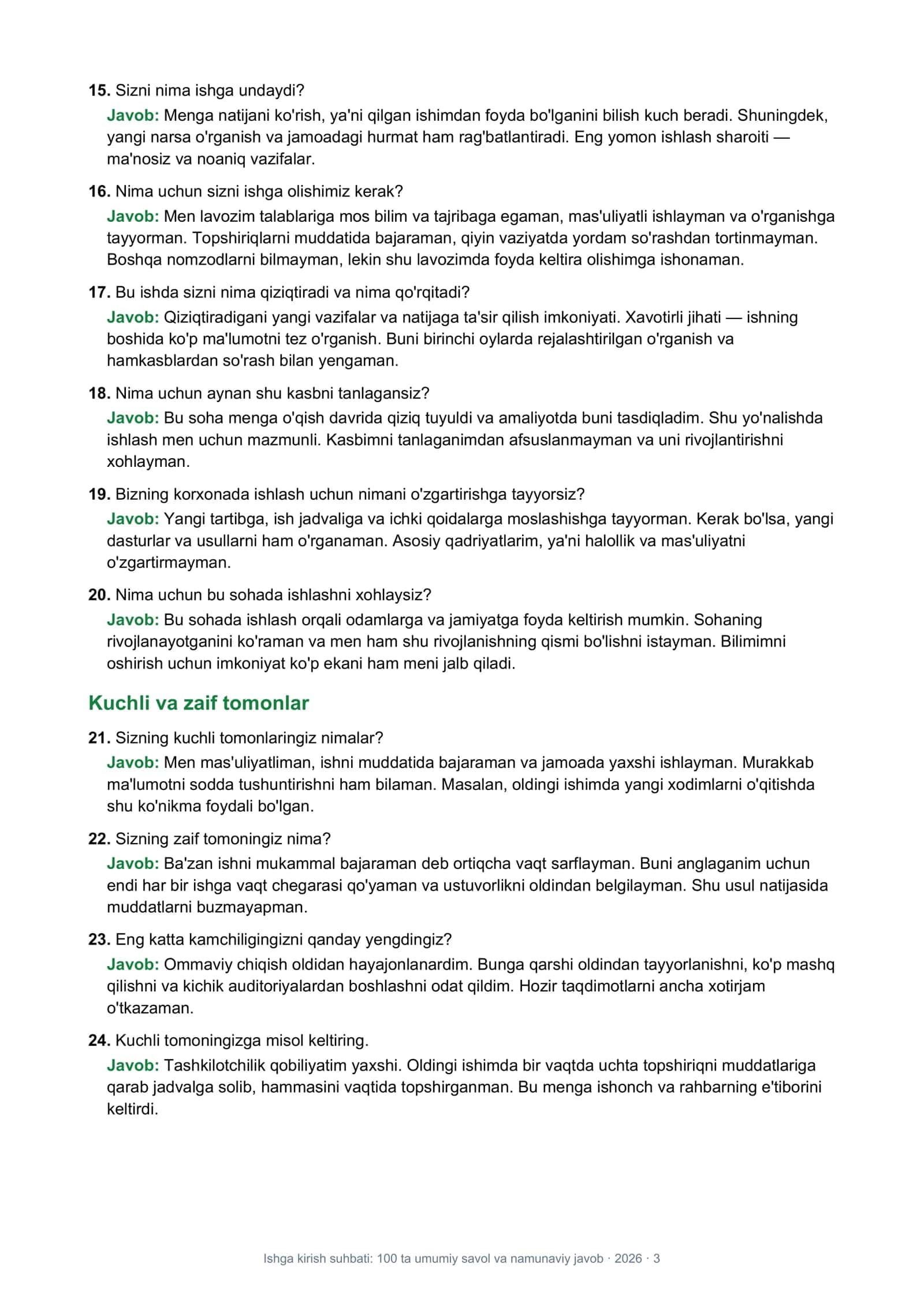 Ishga kirish suhbati: 100 ta umumiy savol va namunaviy javob 3
