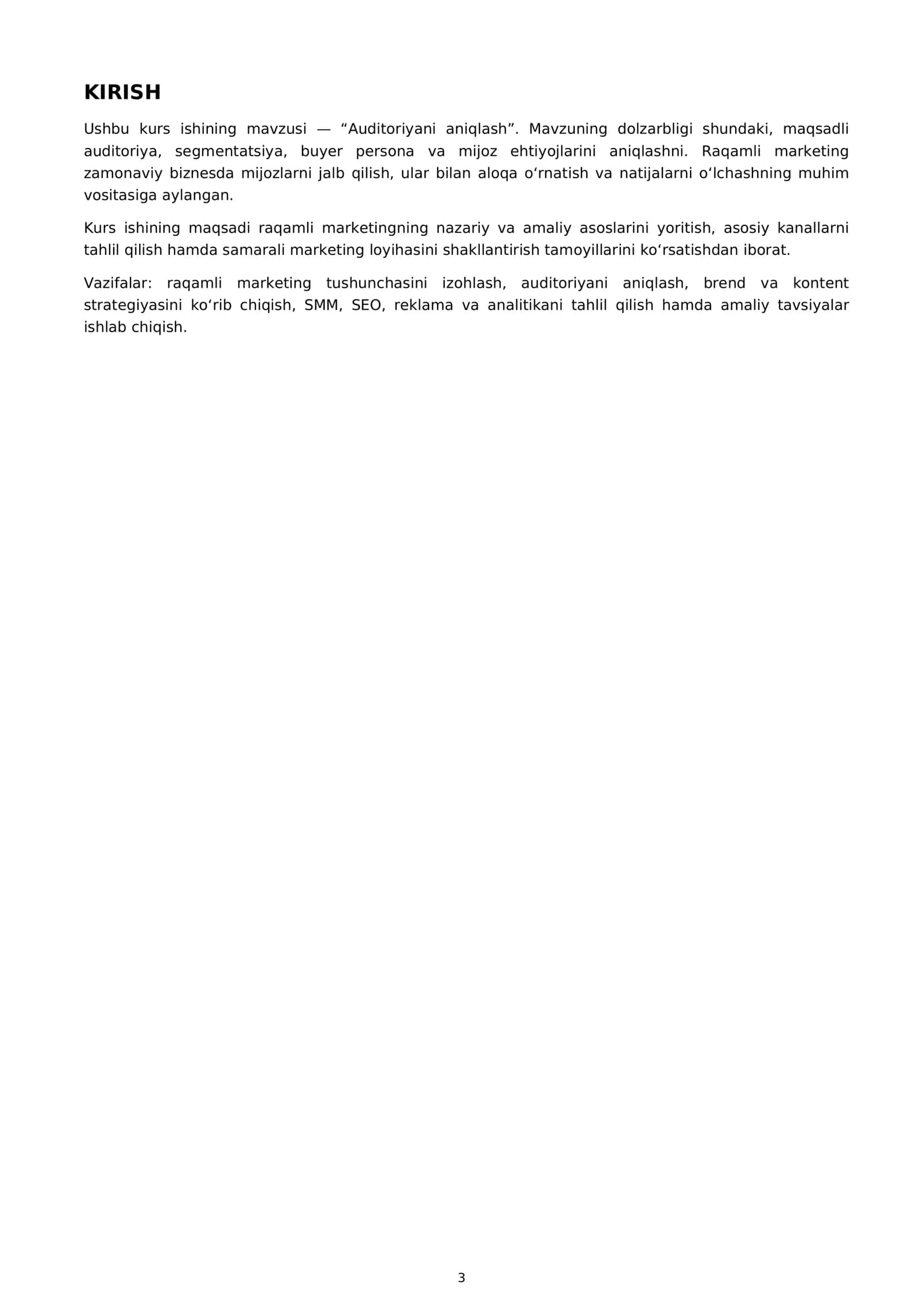 Ushbu kurs ishining mavzusi — “Auditoriyani aniqlash” 3