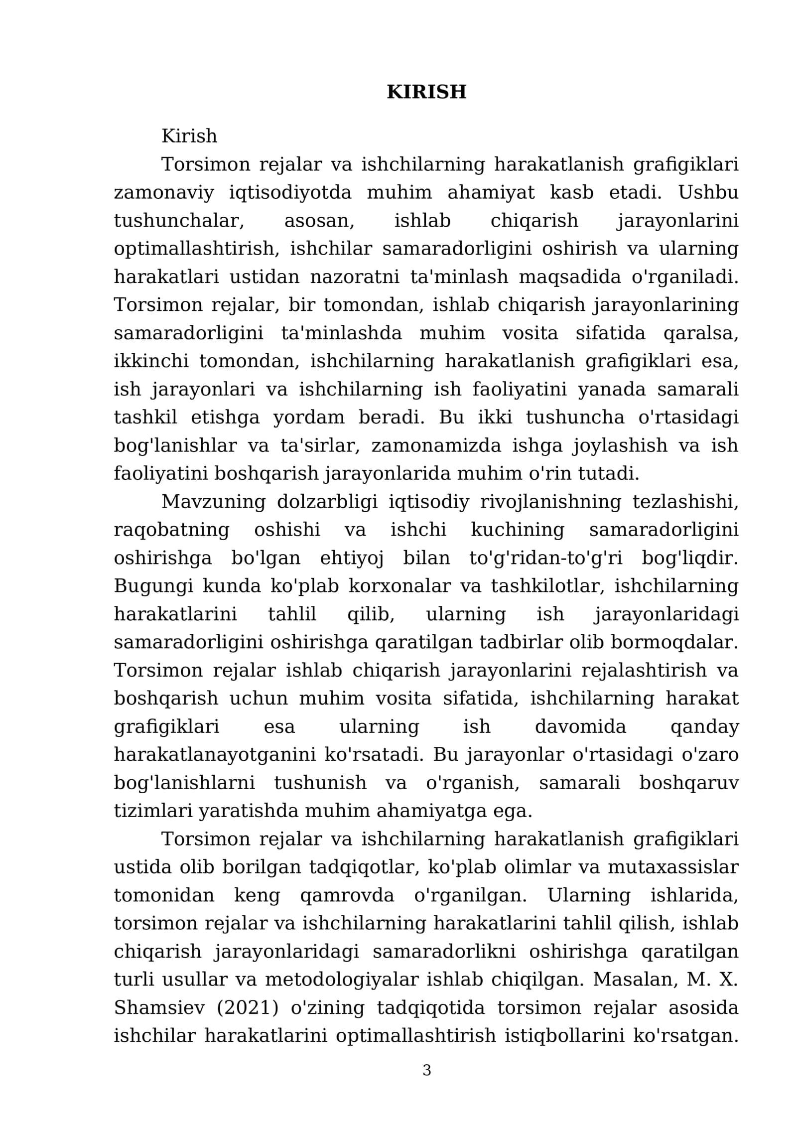 Torsimon rejalar va ishchilarning harakatlanish grafigiklari 3