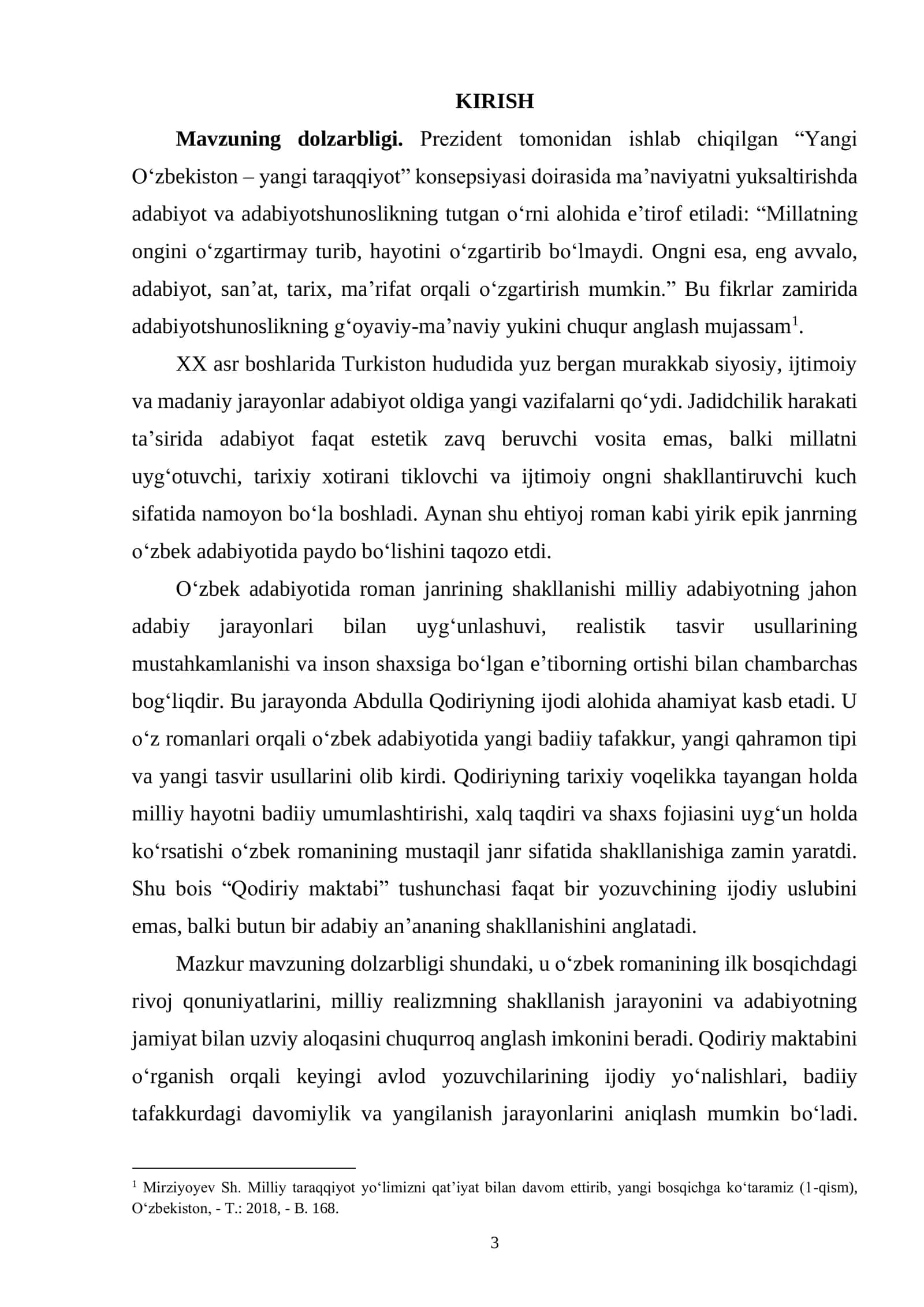 XX ASR BOSHIDA O‘ZBEK ROMANINING PAYDO BO‘LISHI VA QODIRIY MAKTABI 3