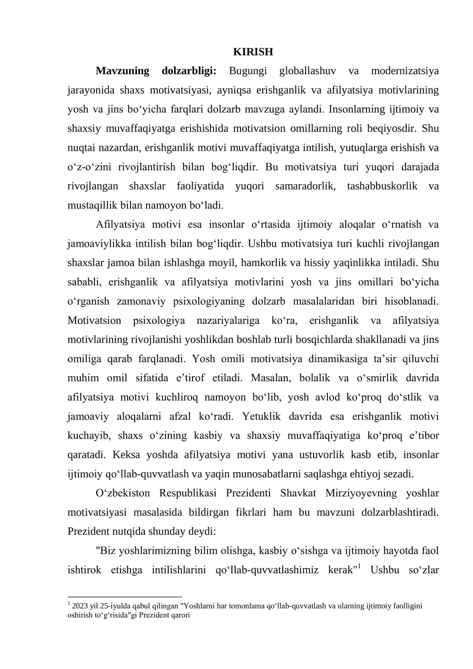 Erishganlik, afilyatsiya, hukumronlik motivlari. Umumiy psixologiya KURS ISH 3