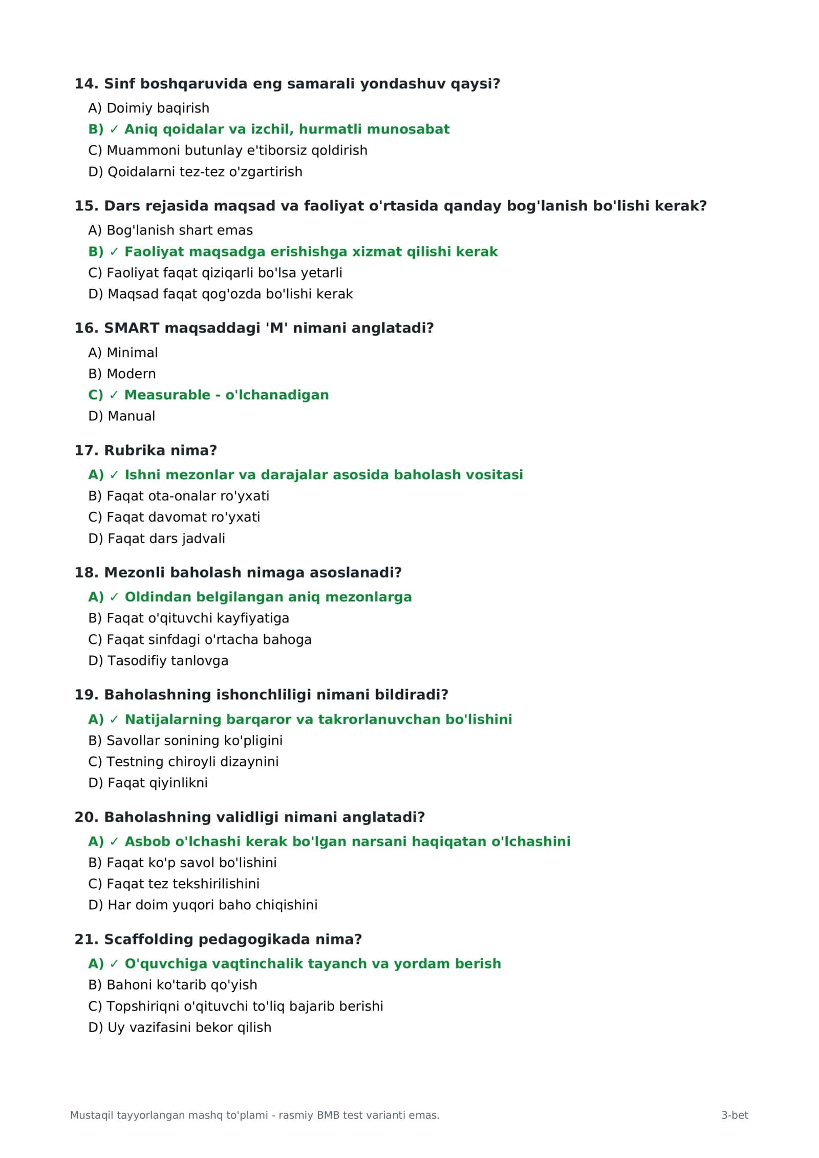 🔥 PEDAGOGIKA FANIDAN 60 TA TEST + TO‘G‘RI JAVOBLAR | ATTESTATSIYA VA SERTIFIKATGA TAYYORLOV | 2026 📚 3