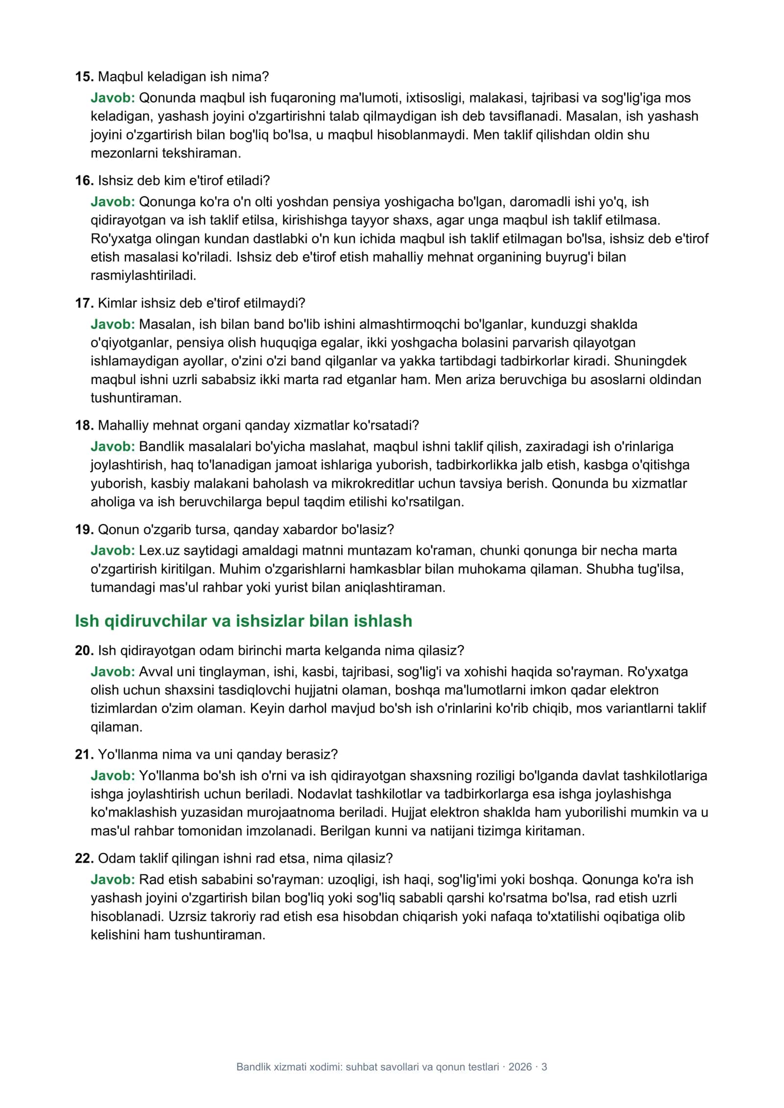 Bandlik va kambag'allikni qisqartirish xodimi: suhbat savollari va javoblari 3