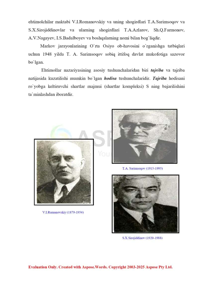 Ehtimollar nazariyasining vujudga kelishi va rivojlanish tarixi. Hodisalar.  Hodisalar algebrasi. Diskret elementar hodisalar fazosi 3