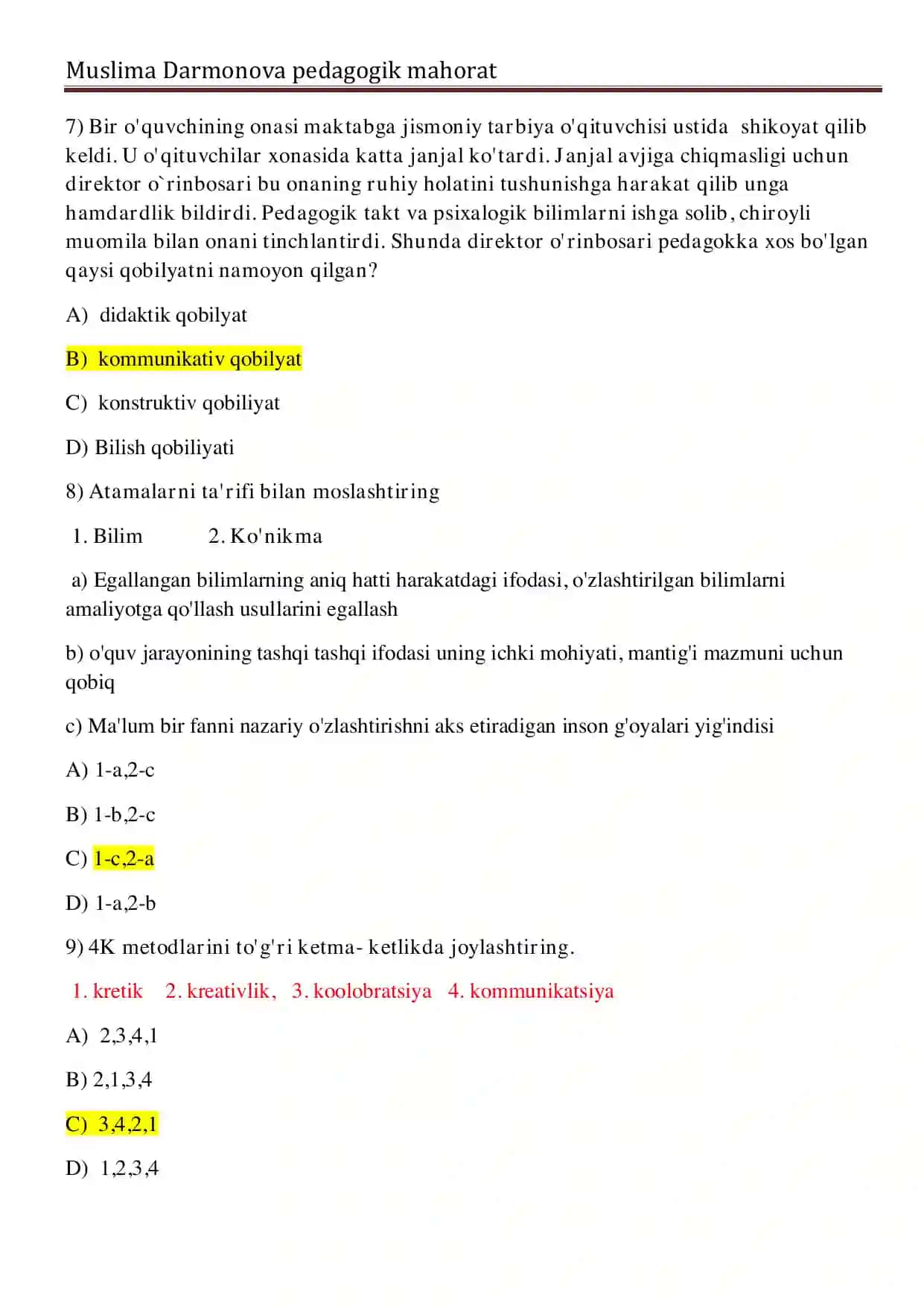 2025-yil tushgan testlar to'plami Atestatsiya. 3