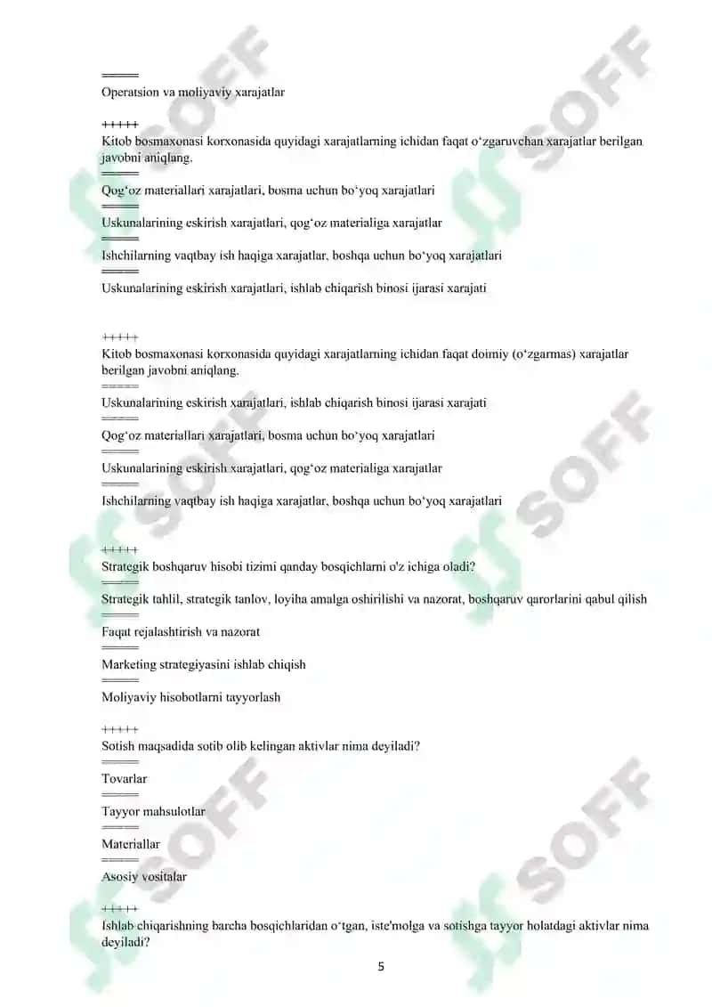 "STRATEGIK BOSHQARUV HISOBI" FANIDAN TEST SAVOLLARI 3