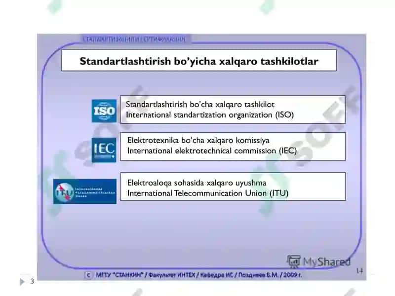 Standartlashtirish va metrologiya bo’yicha xalqaro, mintaqaviy tashkilotlar 3