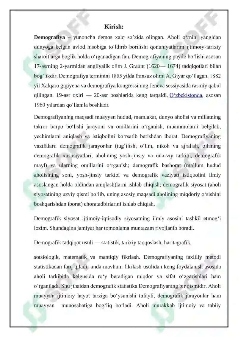 Demografik o’tish bosqichlari va ushbu jarayonni dunyo hududlari bo’ylab ahamiyati 3