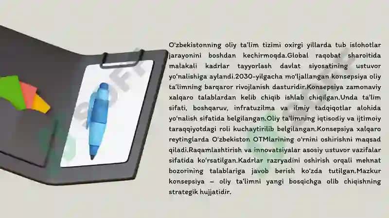 O'zbekiston Respublikasi oliy ta'lim tizimini
2030-yilgacha rivojlantirish konsepsiyasi 3