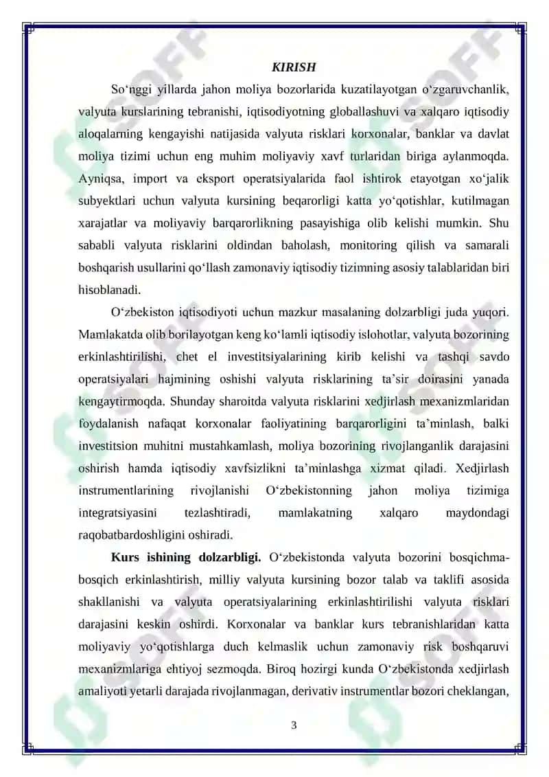 O‘zbekistonda valyuta risklarini xedjirlash amaliyotini rivojlantirish 3