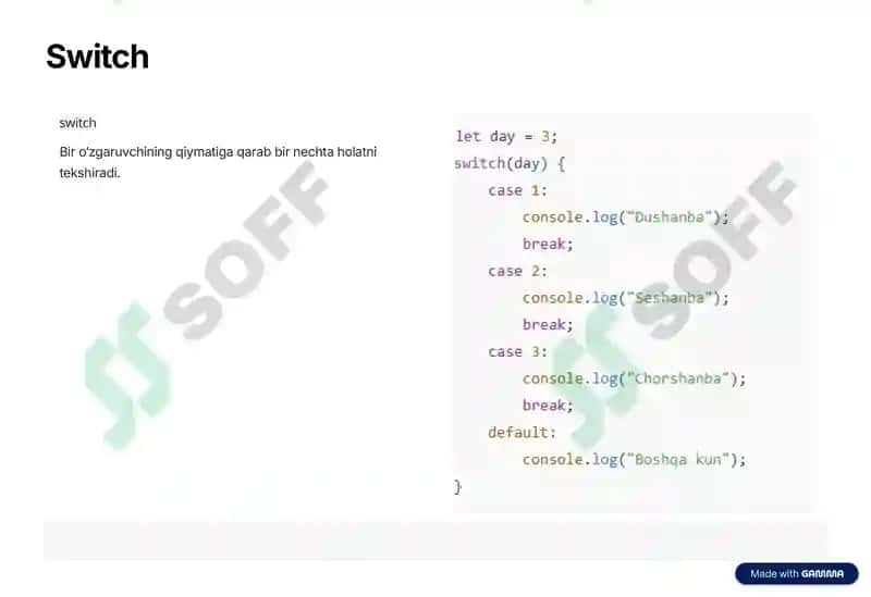 JavaScriptda Shart operatorlari va sikllar 3