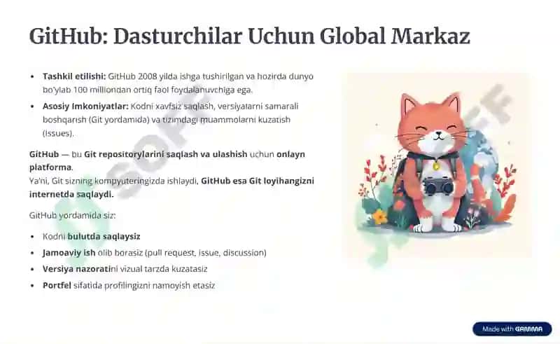 GitHub va git haqida tuliq amaliyotlari bilan slayd 3