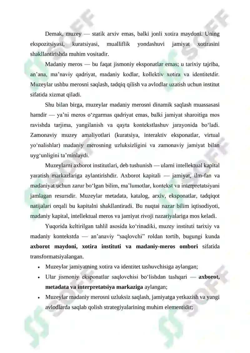 MUZEYLAR AXBOROT MAKONI SIFATIDA: TARIXIY XOTIRA REPRODUKTSIYASI VA MA’NAVIY MEROSNI SAQLASH STRATEGIYALARI 3