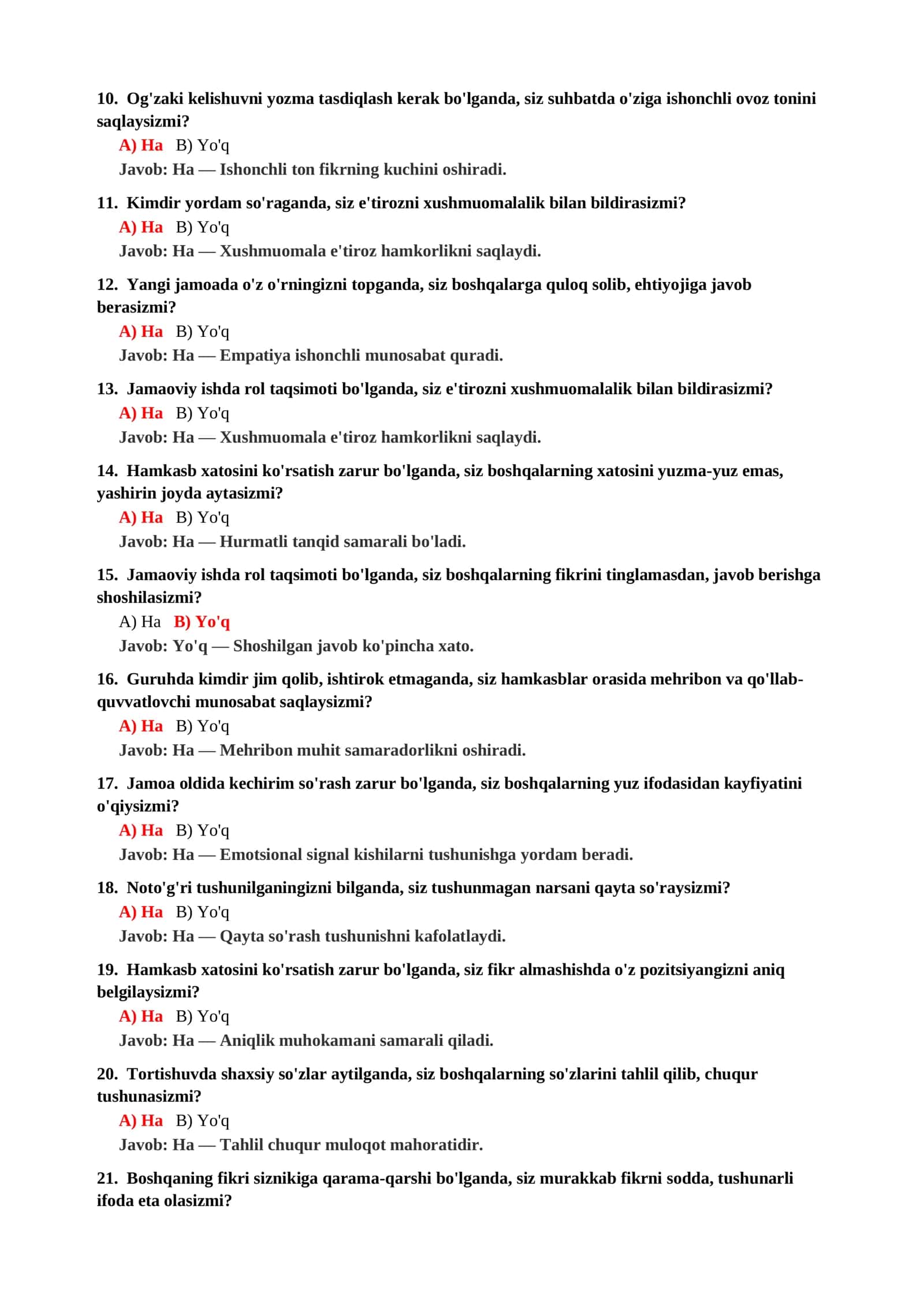 MOJAROLI VAZIYATLARDA MULOQOT QILISH TESTI 3