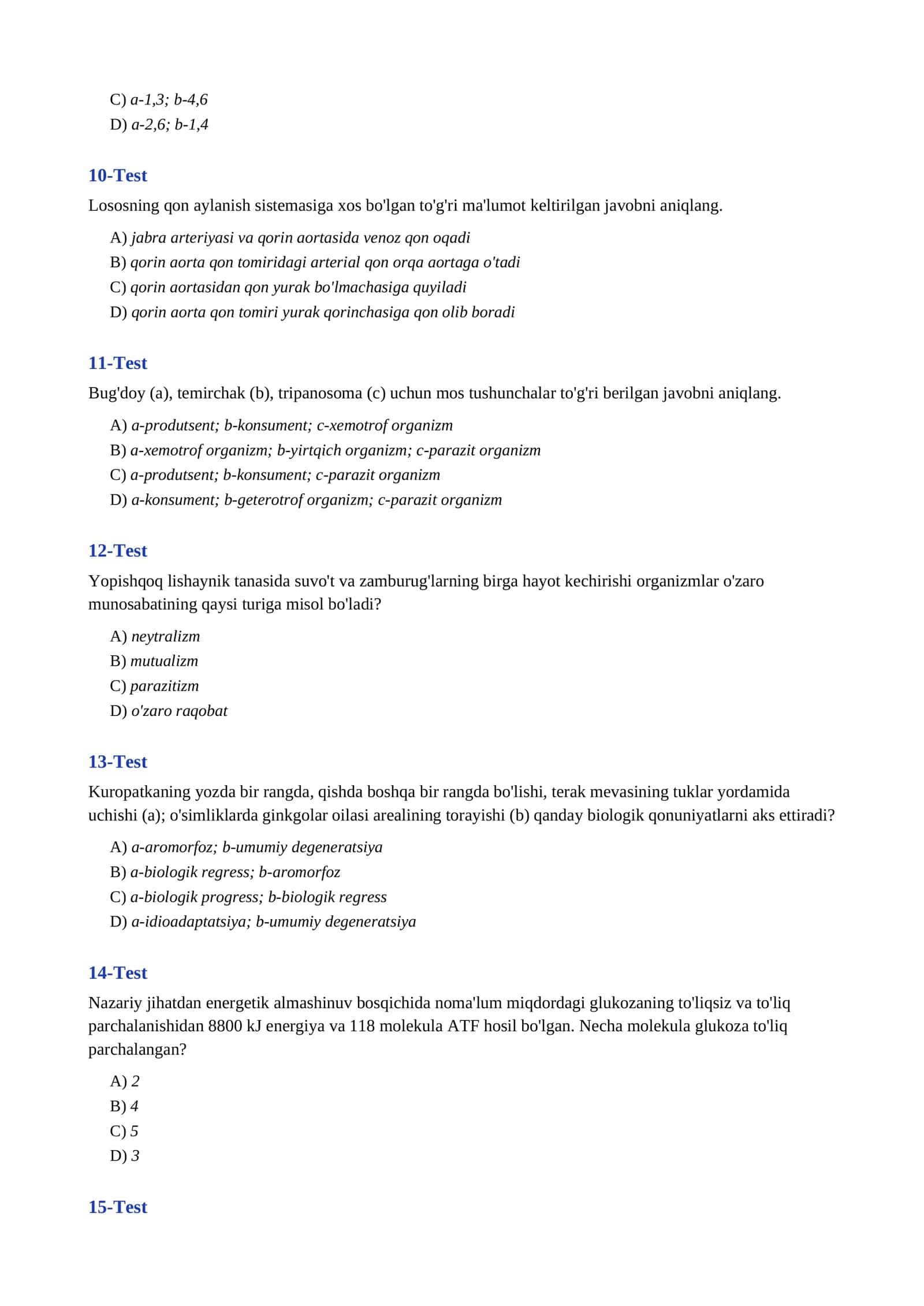 BIOLOGIYA 30 talik Mock Test javobli 2-variant 3