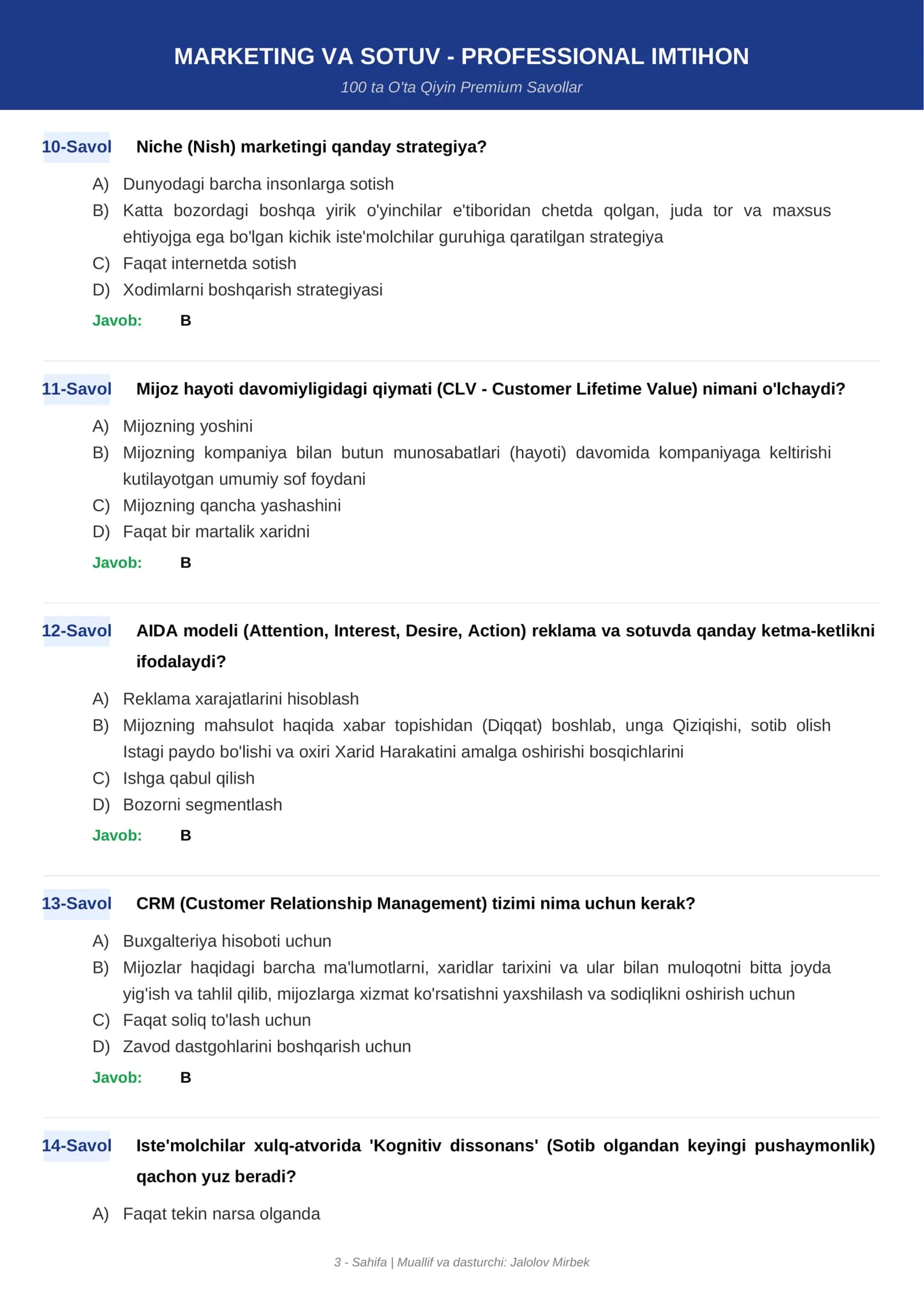 MARKETING VA SOTUV - PROFESSIONAL IMTIHON 3