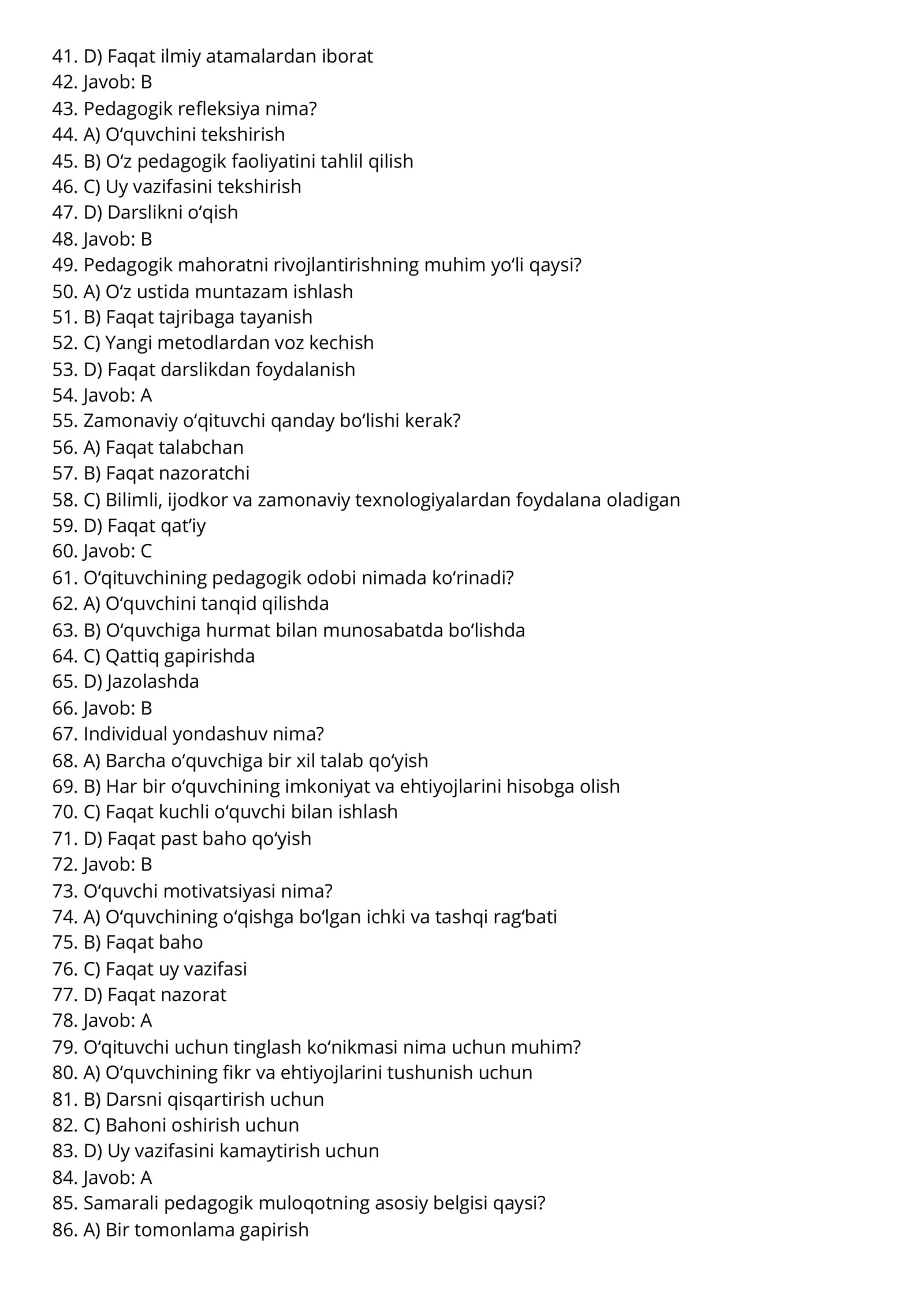 PEDAGOGIK MAHORAT O‘QITUVCHILAR ATTESTATSIYASIGA TAYYORLANISH UCHUN 500 TA TEST 3