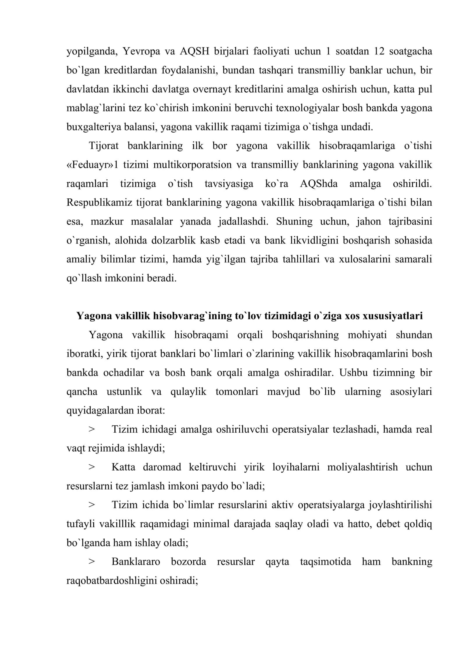 Yagona vakillik hisobvarag`i orqali hisob-kitoblarga asoslangan to`lov tizimi 3