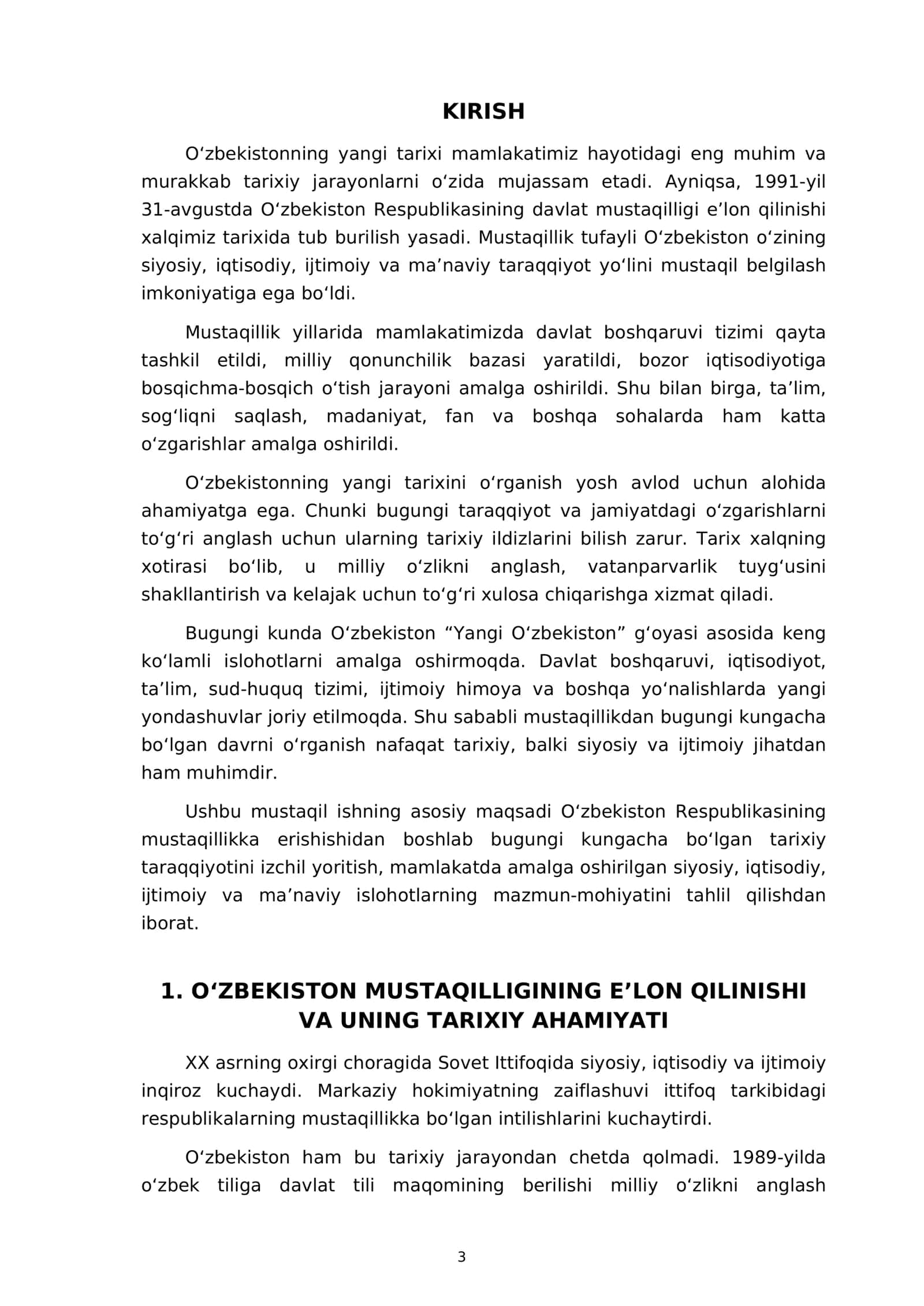 O‘zbekistonning Yangi tarixi: mustaqillikdan bugungi kungacha 3