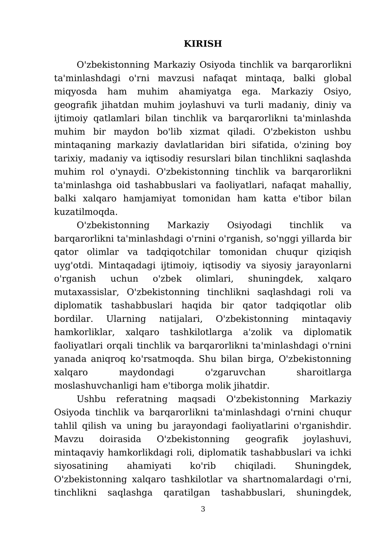 O'zbekistonning eng yangi tarixi fanidan tayyorlagan referati 3