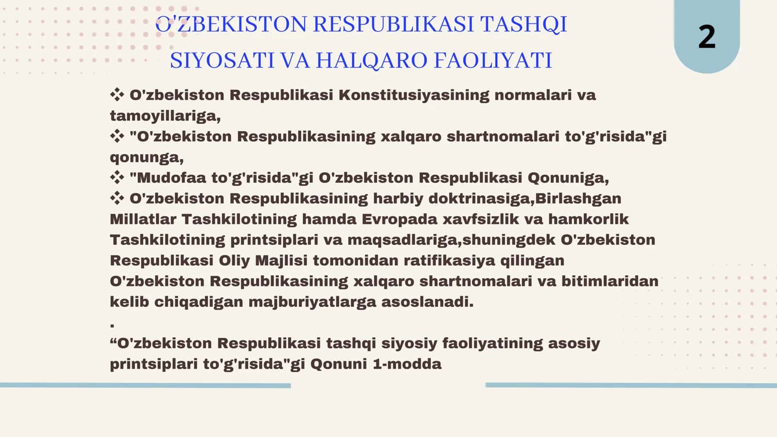 O‘zbekistonning tinchliksevar tashqi siyosati va uning jahon hamjamiyati tomonidan tan olinishi 3