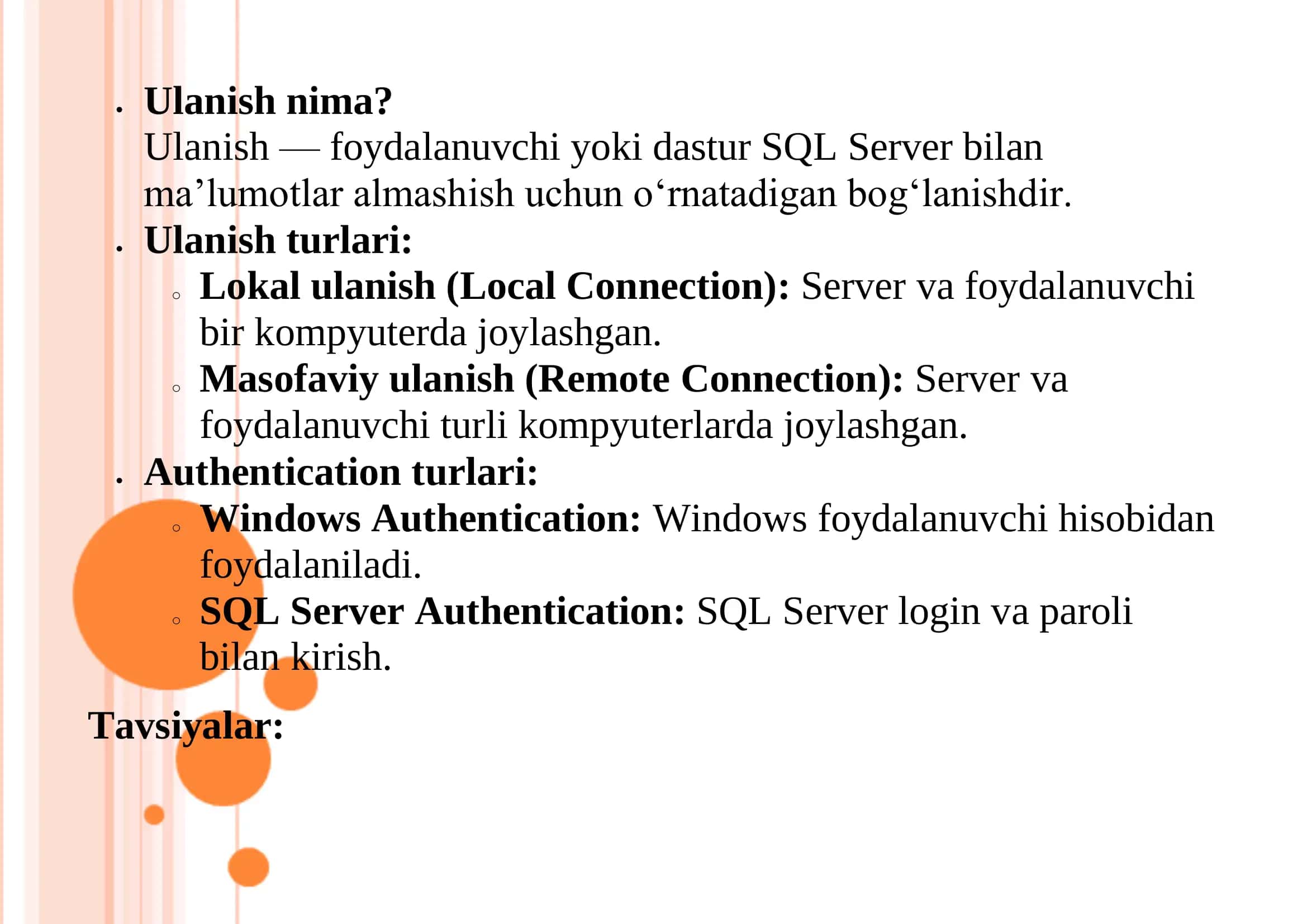 SQL SERVERDA ULANISH SQL SERVERDA CHEKLANISHLAR SHU 3