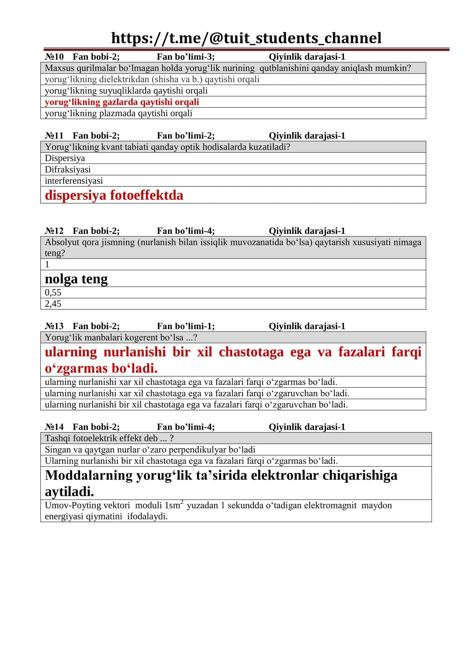 Fizika fanidan 1-kurs talabalari uchun test materiallari (2-semestr) 3