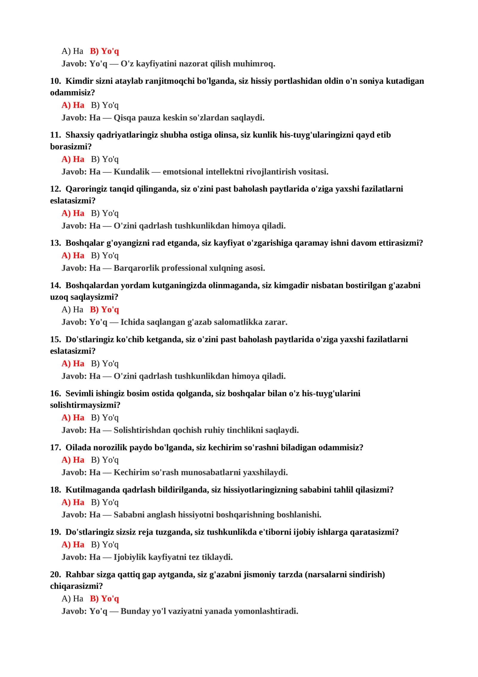 HAYOTDAN QONIQISH DARAJASINI ANIQLASH TESTI 3
