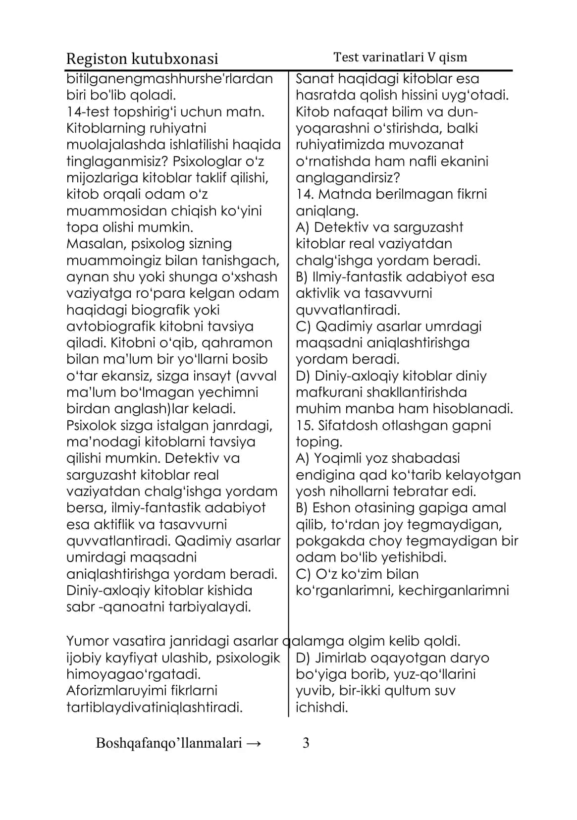 Test varinatlari V qism 3
