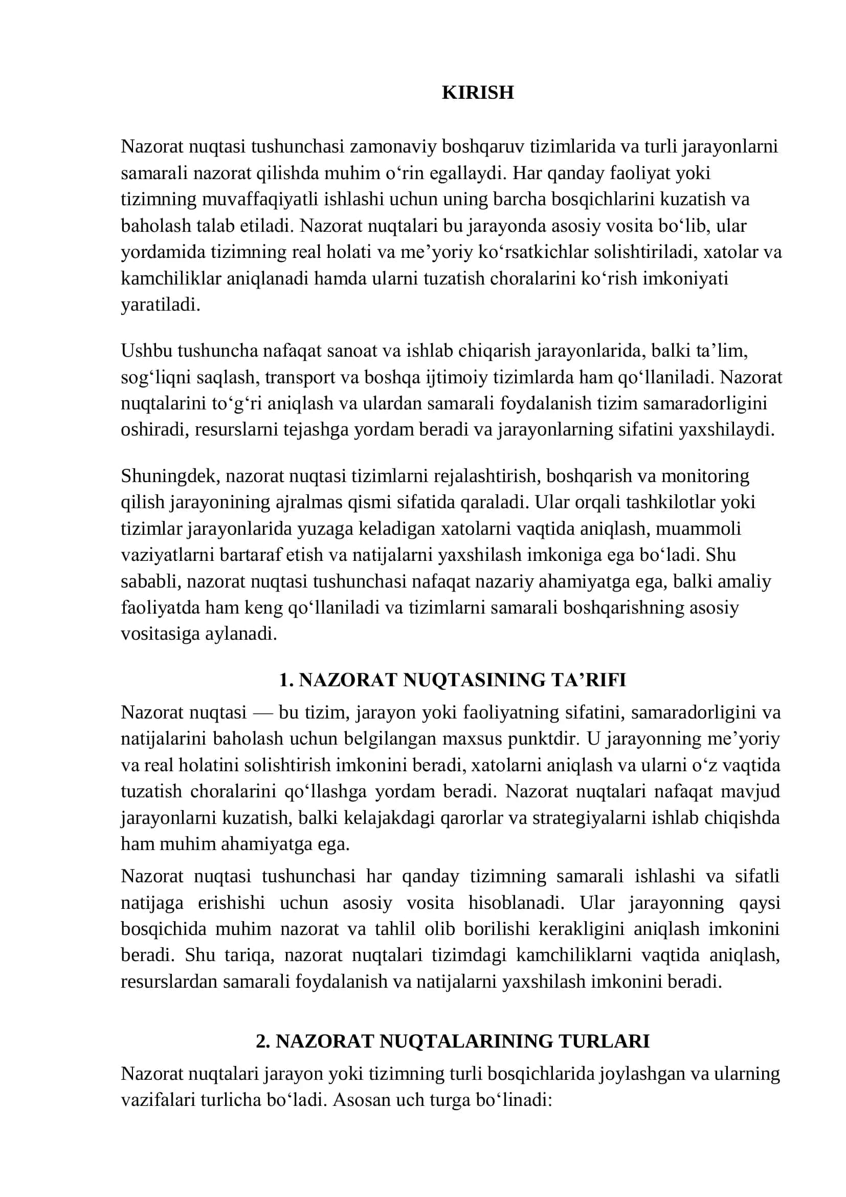 Nazorat nuqtasi tushunchasi 3