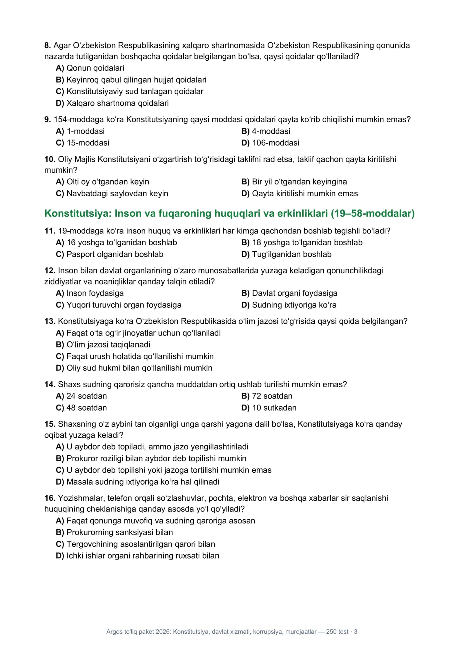 Argos to'liq paket 2026: Konstitutsiya, davlat xizmati, korrupsiya, murojaatlar 3