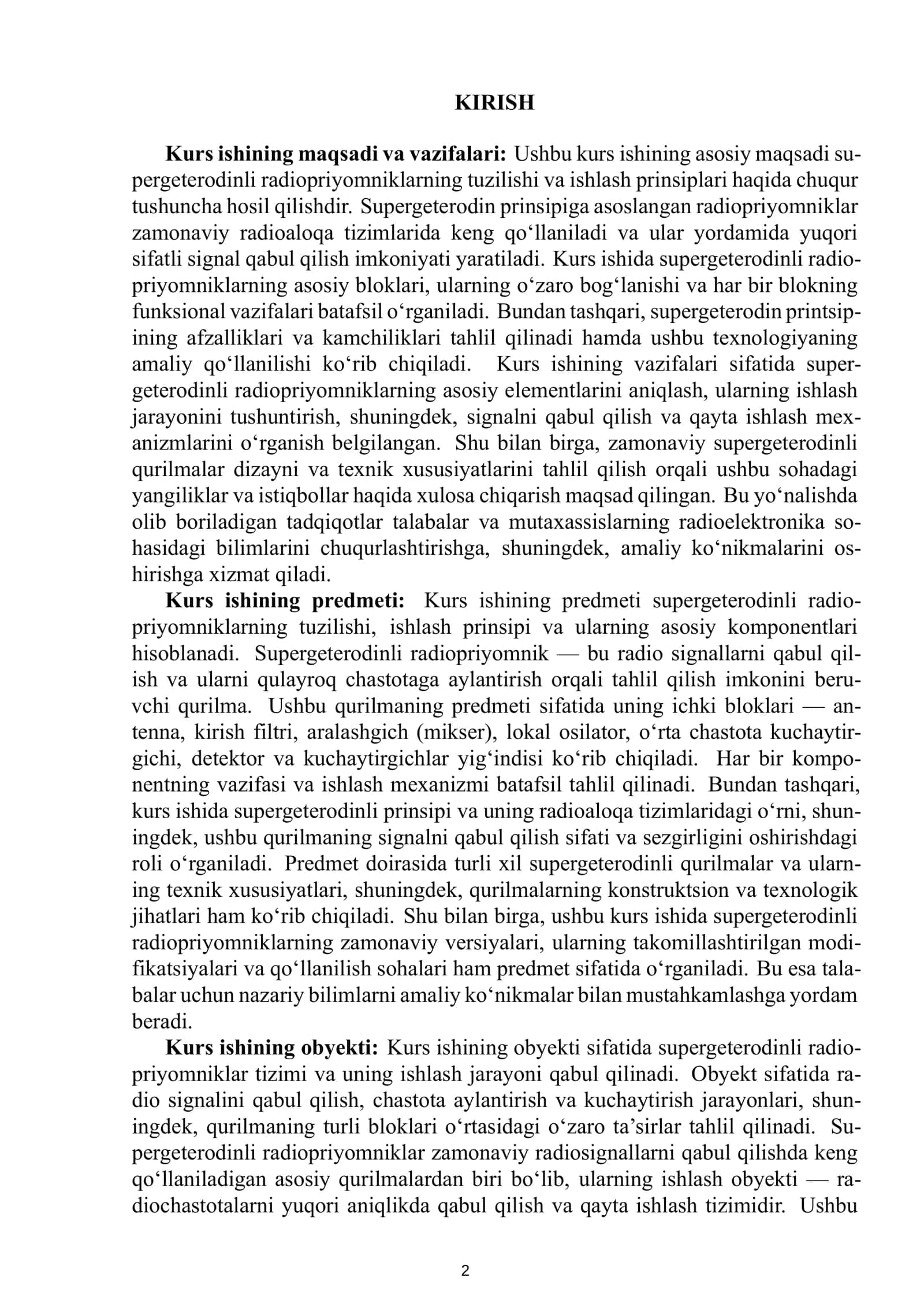 RADIOELEKTRONIKA ASOSLARI FANIDAN TAYYORLAGAN KURS ISHI 3