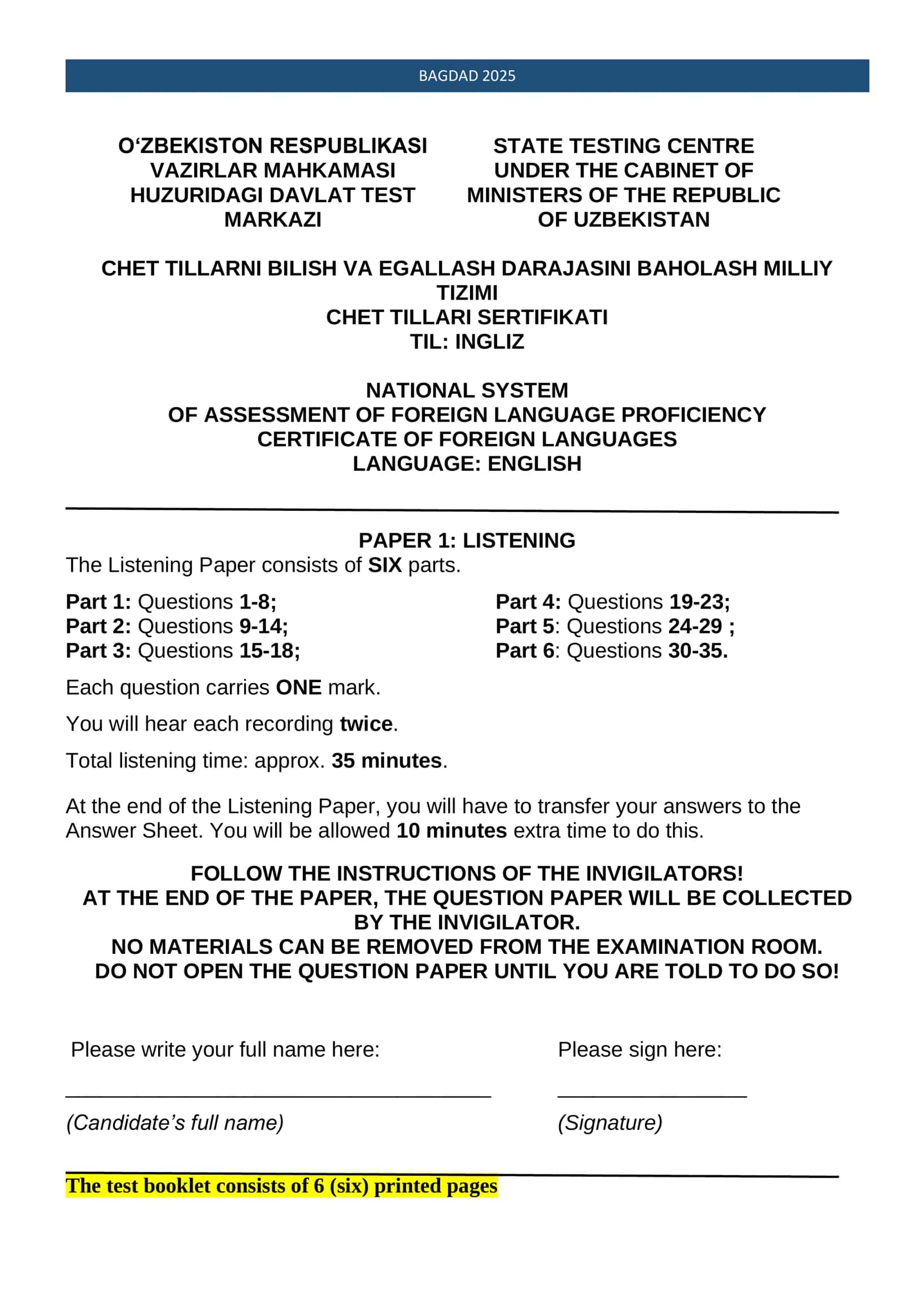 Chet Tillari Baholashi Davlat Test Markazi (NSFLA) 3
