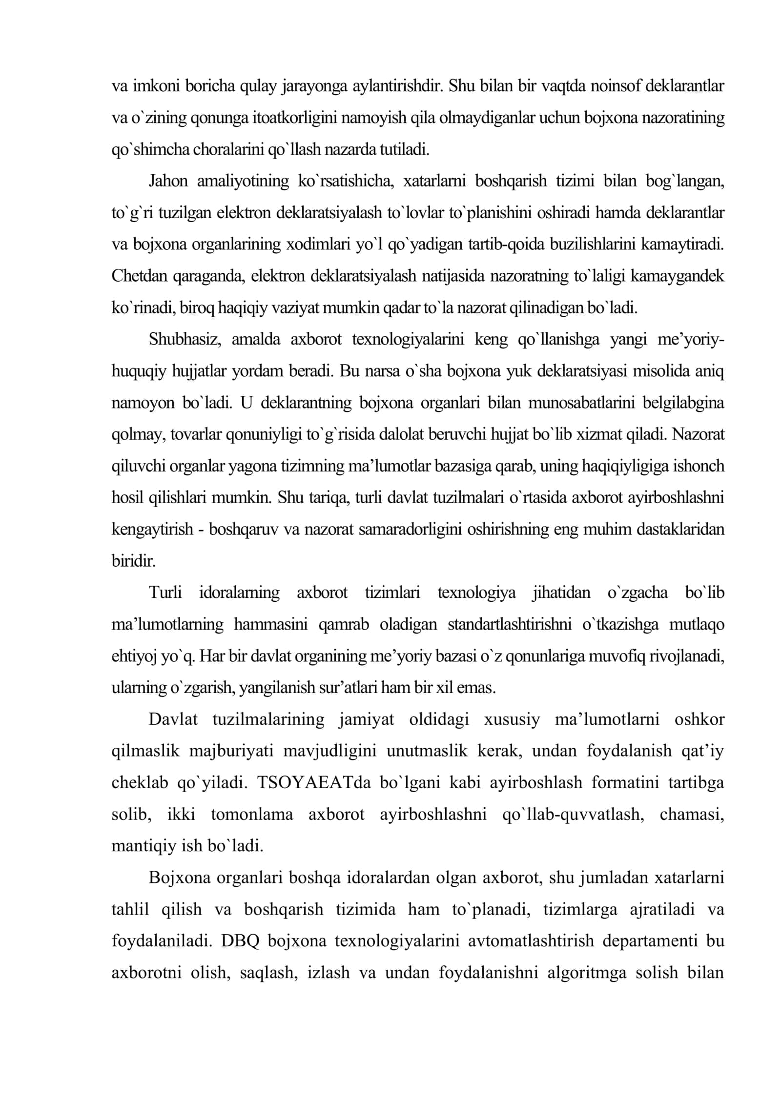 O`zbekiston respublikasi bojxona tizimi boshqaruvini amalga oshirishda axborot texnologiyalarini qo`llanishi 3