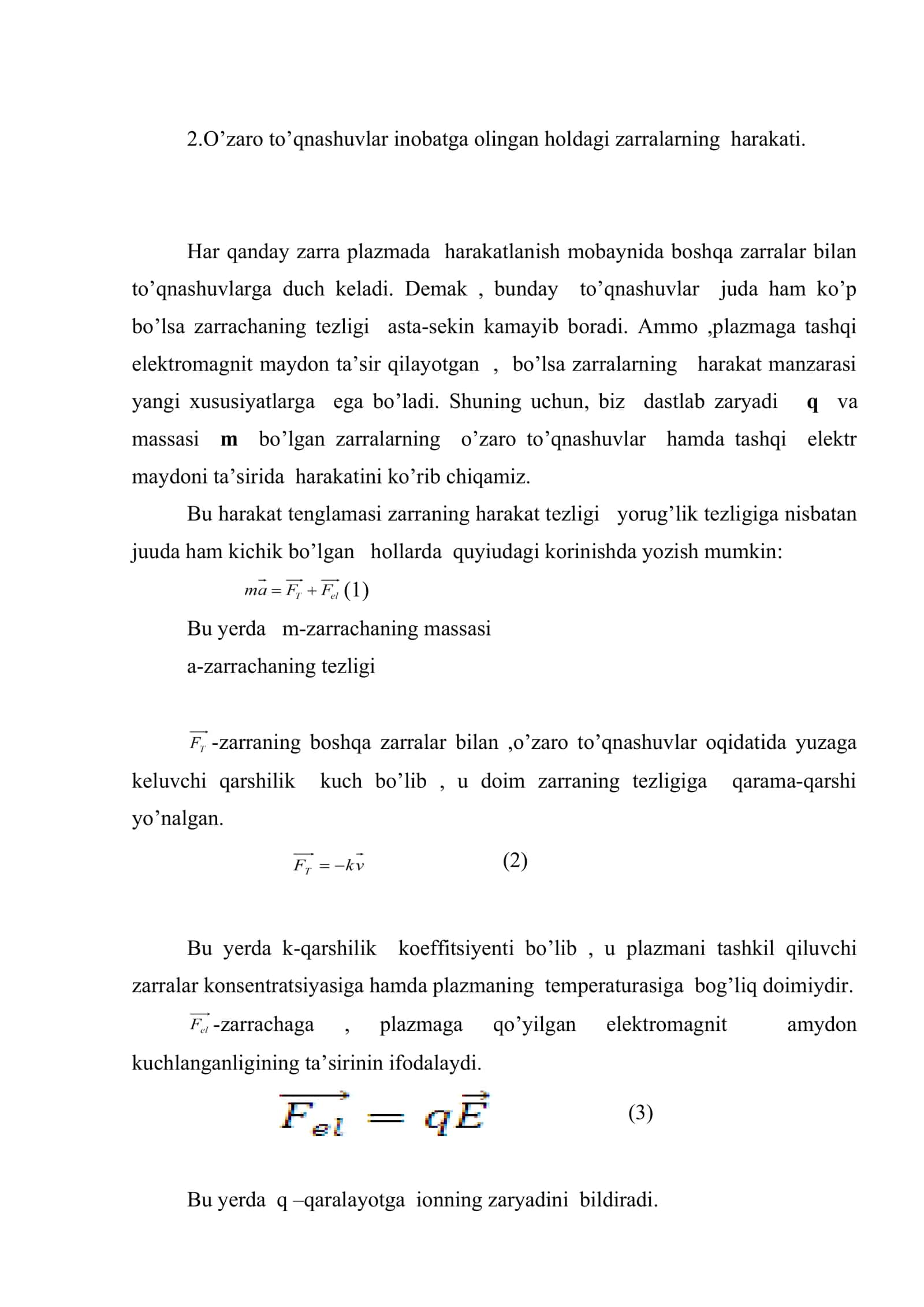 Plazmadagi zarralarning harakati to’g’risida 3