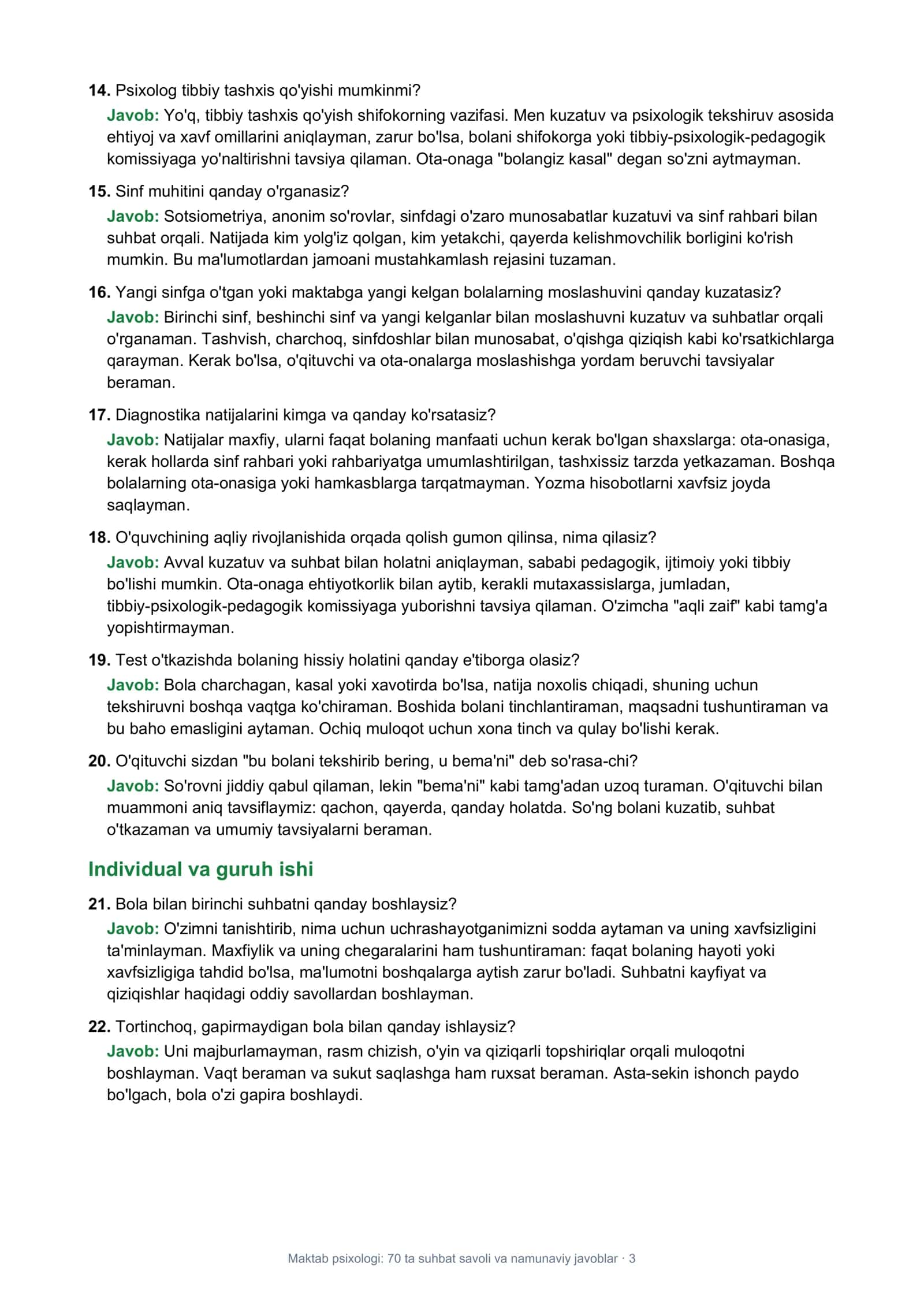 Maktab psixologi: 70 ta suhbat savoli va namunaviy javoblar 3