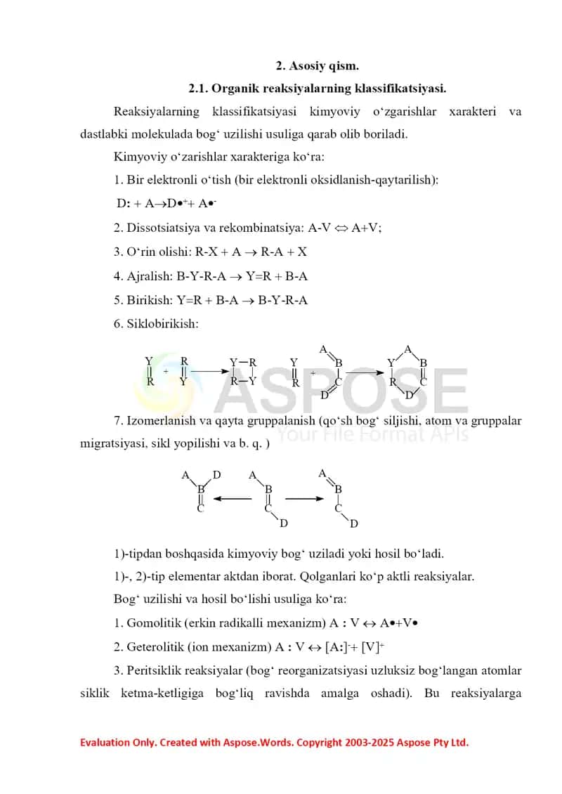 3. Organik moddalarda elektronodonor va elektronoakseptor o'rinbosarlarni aniqlash 2. Referat 21 bet 4