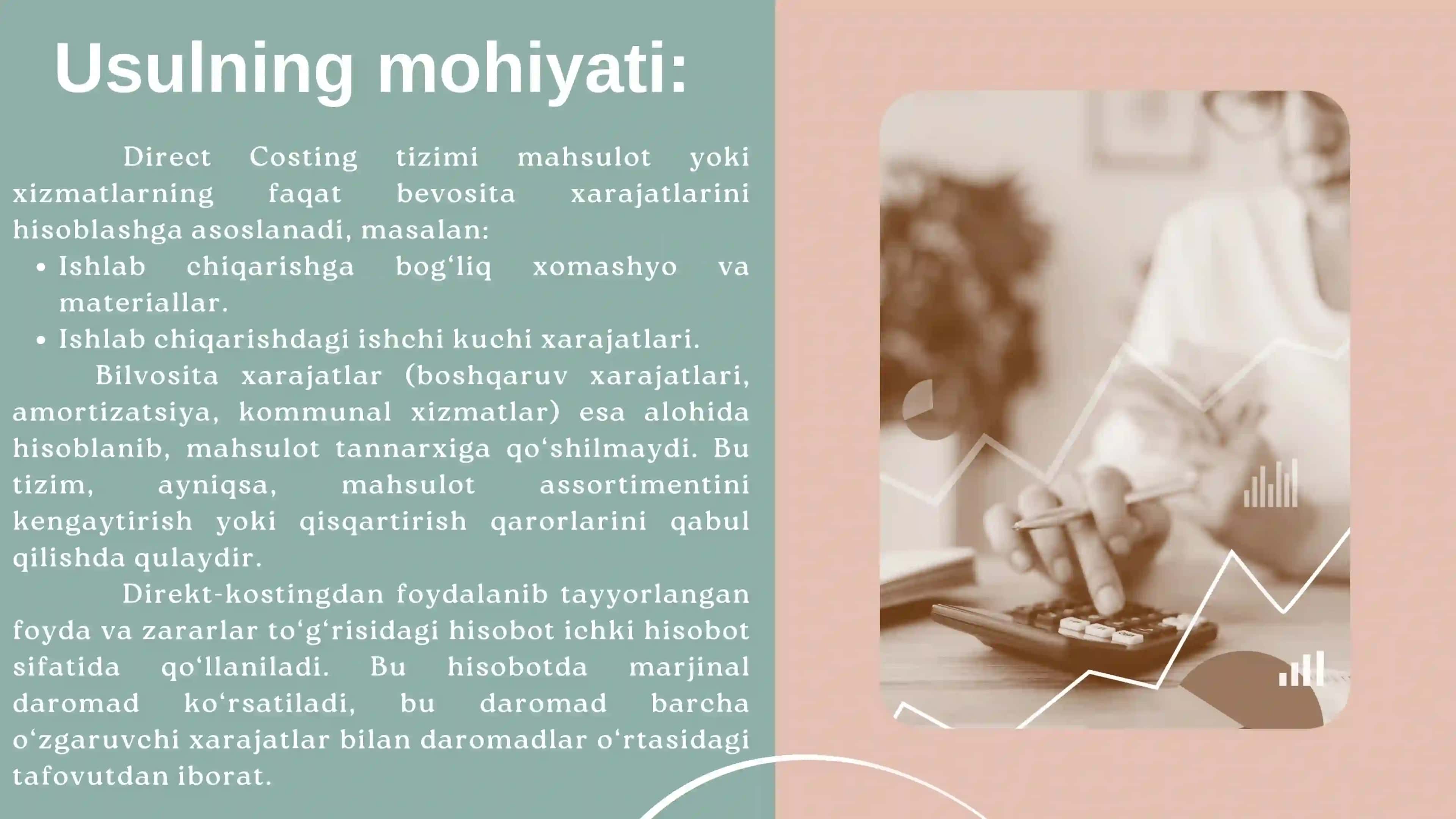 Tannarxning o‘zgaruvchan xarajatlar bo‘yicha kalkulyatsiyasi (Direct costing) 4