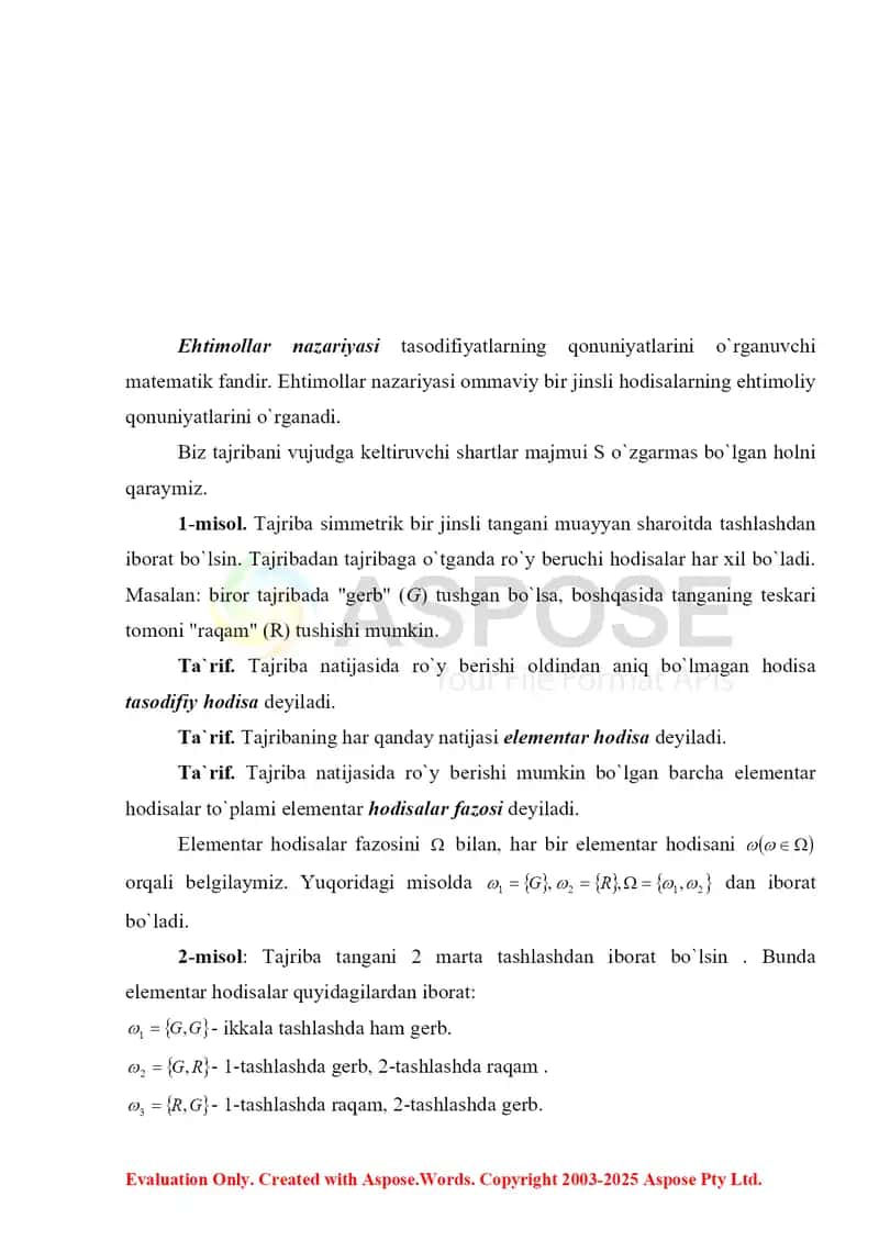 Ehtimollar nazariyasining vujudga kelishi va rivojlanish tarixi. Hodisalar.  Hodisalar algebrasi. Diskret elementar hodisalar fazosi 4