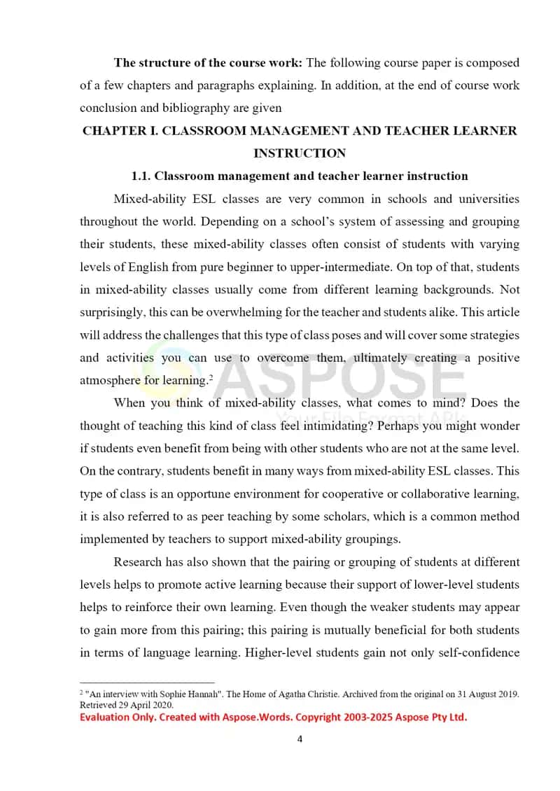 Classroom management and teacher learner instruction 4