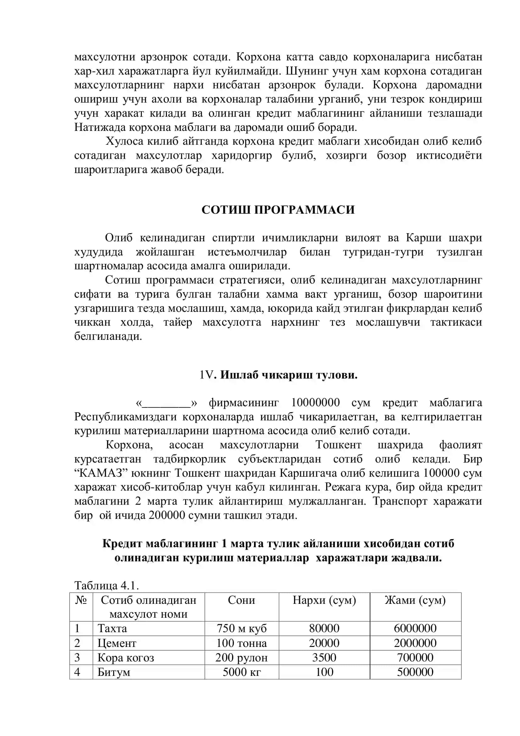 Qurilish materiallari savdosi biznes reja 4