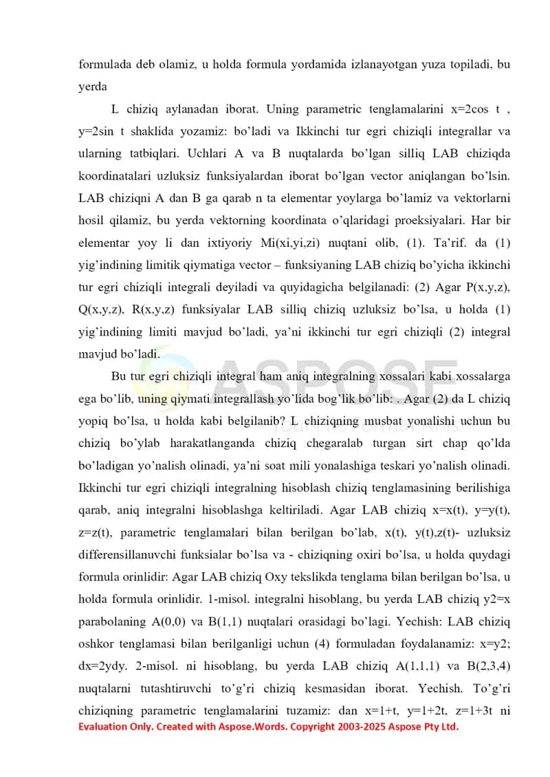 Egri chiziqli integrallar 4