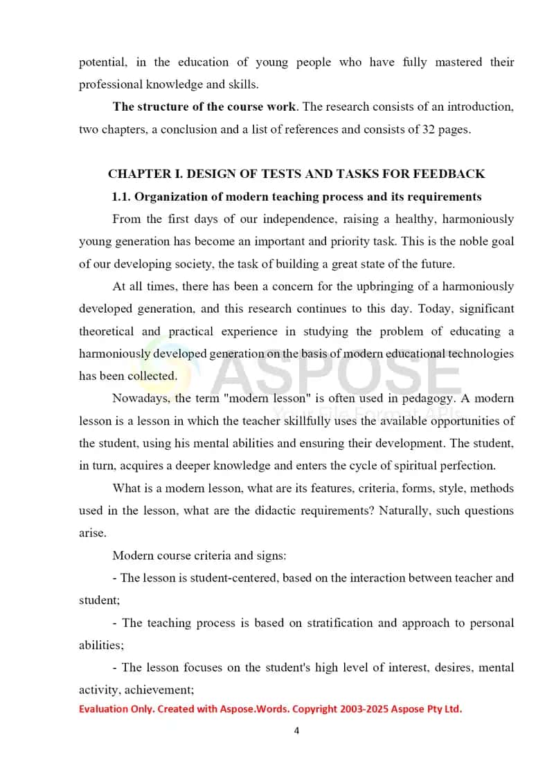 DESIGN OF TESTS AND TASKS FOR FEEDBACK 4