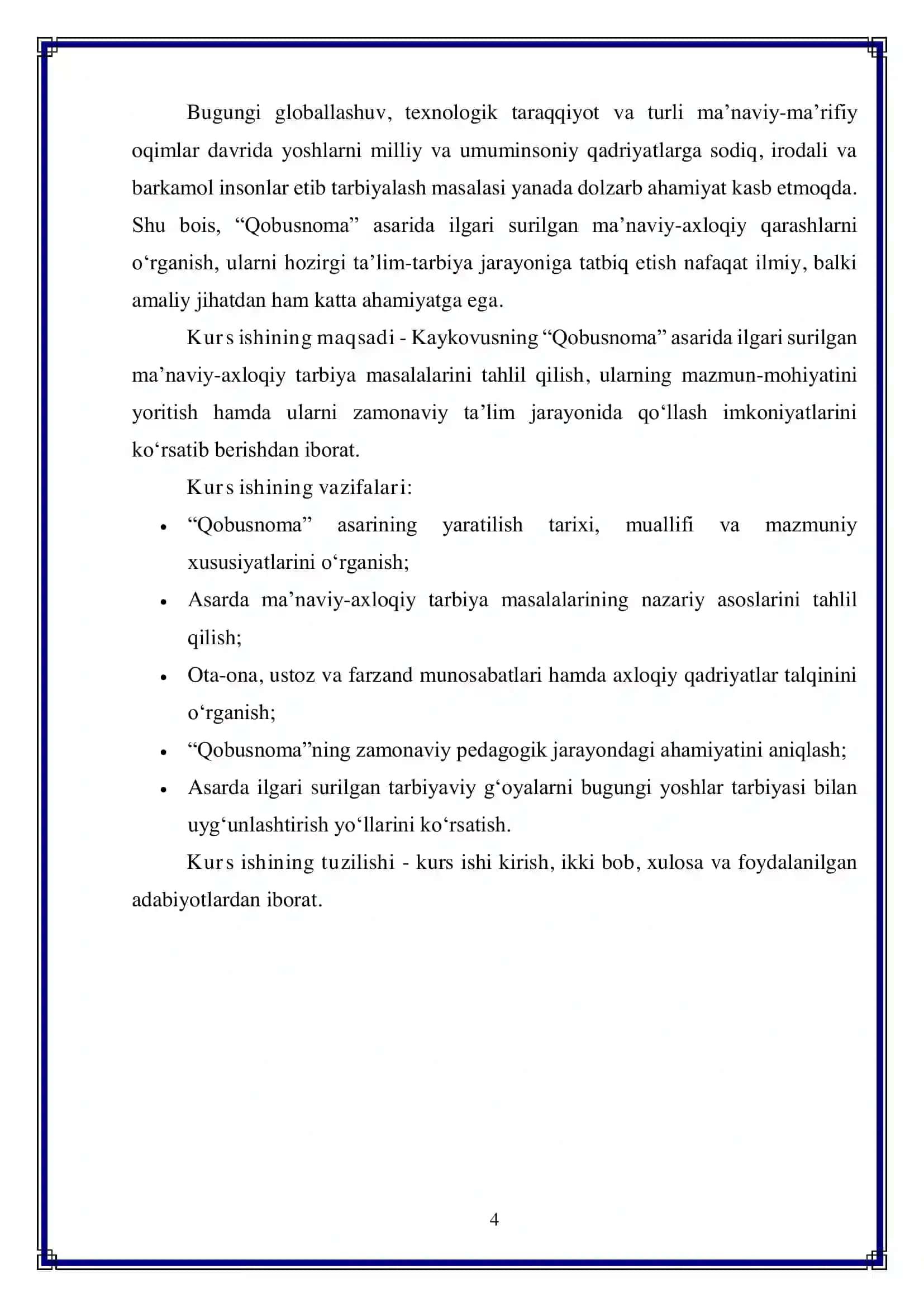Kaykovusning "Qobusnoma" asarida ma'naviy-axloqiy tarbiya masalasi 4