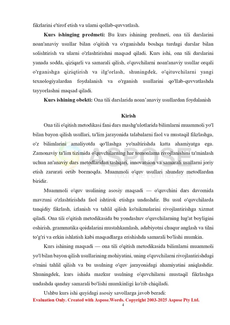 Ona tili o’qitish metodikasi fani dars mashg’ulotlarida bilimlarni muammoli yo’l bilan bayon qilish usullari 4