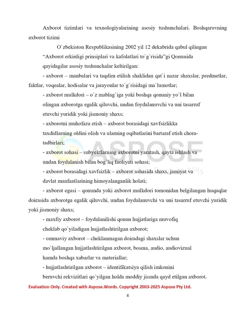 Axborot xavfsizligini ta`minlash masalalari 4