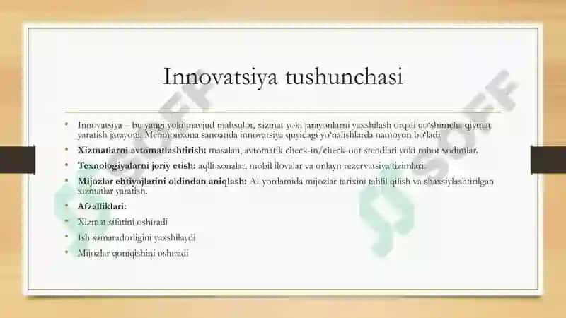 Mehmonxona xizmatlarini innovatsion rivojlanishi 4