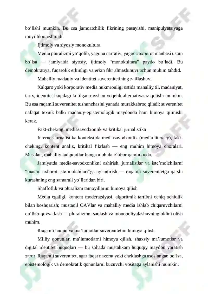 INTERNET JURNALISTIKASI VA RAQAMLI SUVERENITET: MAFKURAVIY XAVFLAR TAHLILI 4