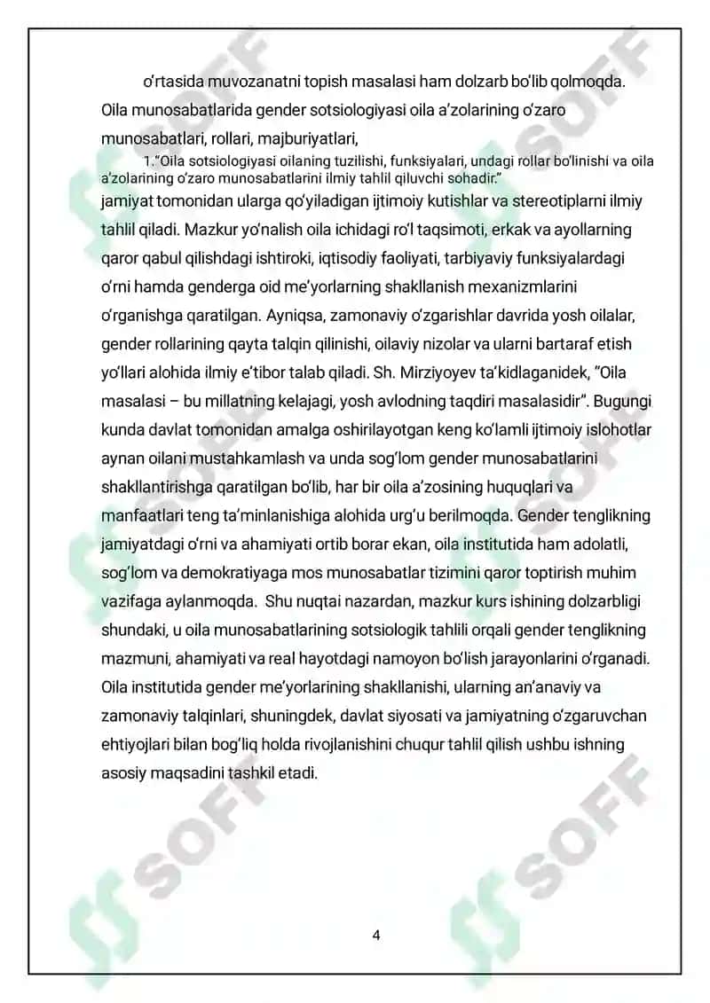 Mustaqil ish. Oila va gender munosabatlar 4