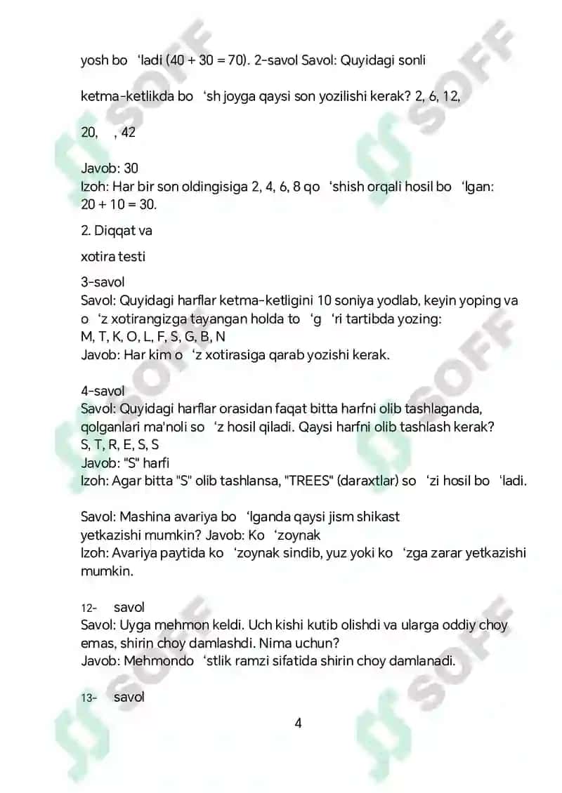 Ichki ishlarga kiruvchilar uchun testlar to’plami 4